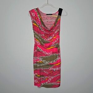 Pink chain print dress asimetric with pockets🔥 5/$25 Bundle Sale 🔥